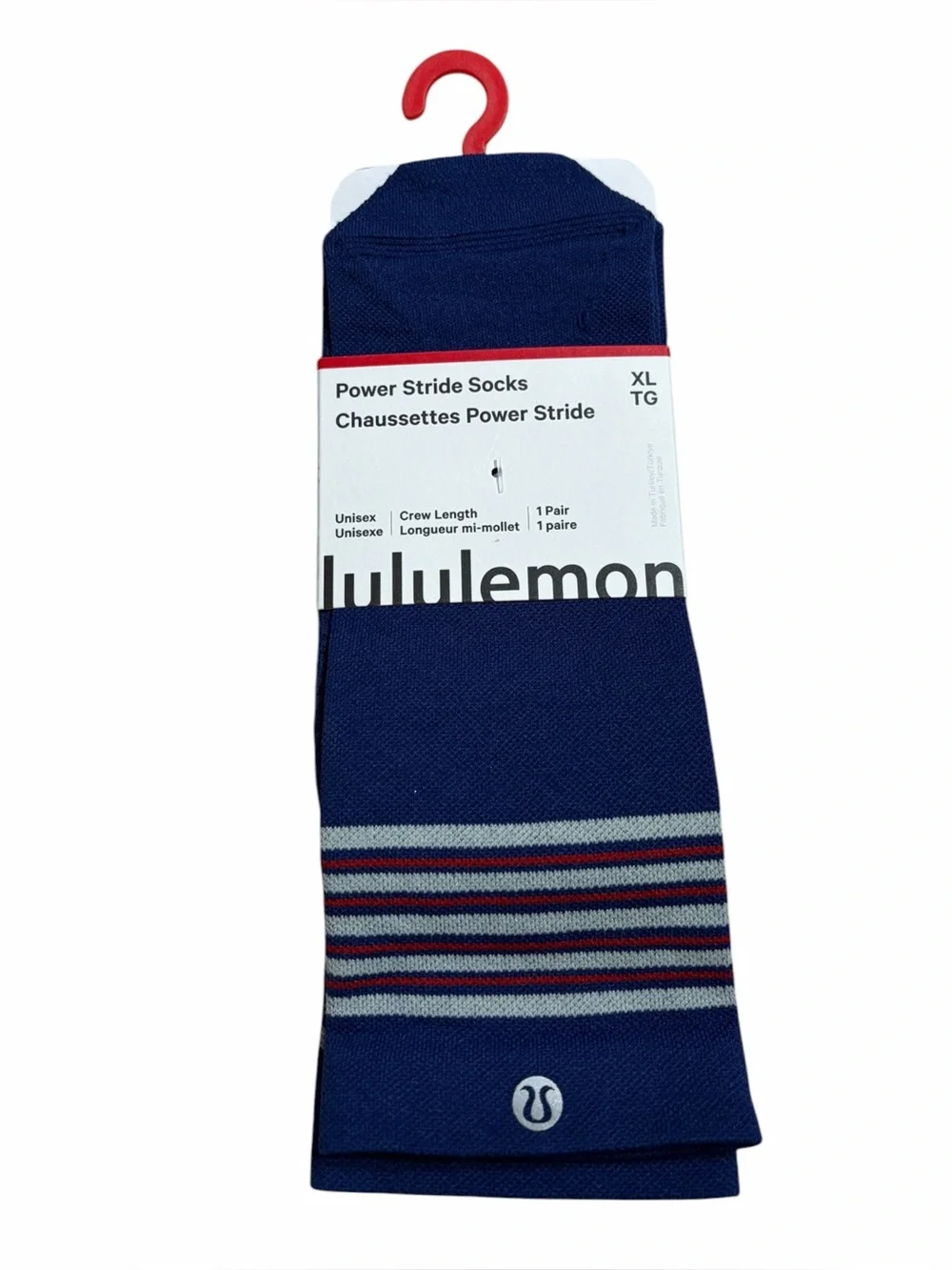 NWT Lululemon Power Stride Socks *Crew Length (Clubhouse Blue Stripe) Size XL